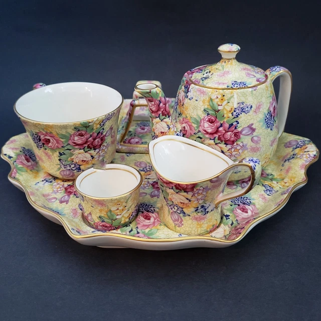 Royal Winton Grimwades Welbeck  Breakfast Set Individual Teapot Tray Chintz 1995