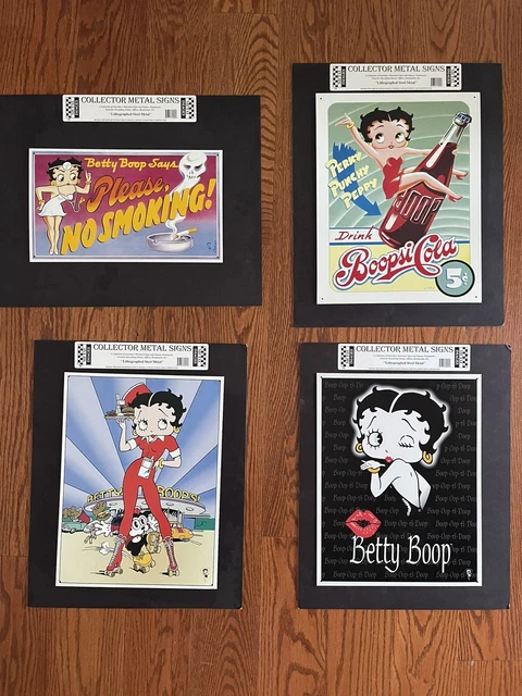 Betty Boop Collectible Metal Wall Signs - 12" x 16" - Set of 4