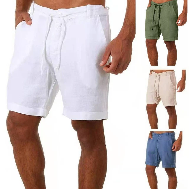 Mens Casual Drawstring Shorts Summer Beach Linen Half Pants Beach Plain Buttoms