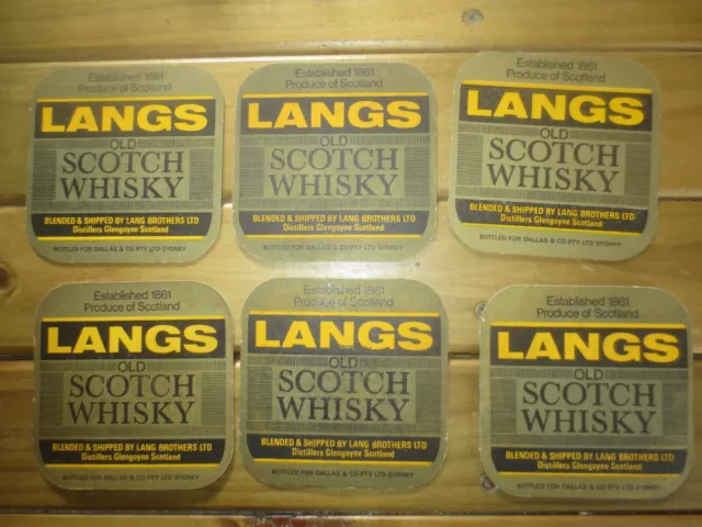 6 x LANGS Scotch Whisky 1990,S Australian  Issued Spirit COASTERS Sydney