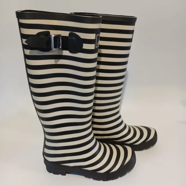 JOULES WELLY PRINT TALL RAIN BOOTS Rubber Waterproof Striped Black Size Uk 5