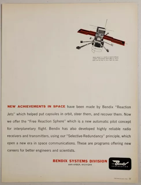 1960 Print Ad Bendix Systems Free Reaction Sphere Satellite Ann Arbor,Michigan