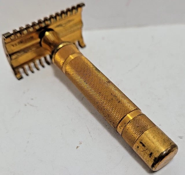 Vintage Gillette 3-Piece Gold Tone Open Comb Safety Razor