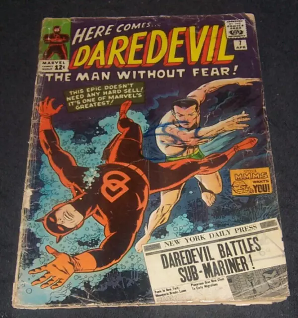 Daredevil # 7- 1965 - Key Issue - First Red Costume - Submariner -GD/VG 3.0