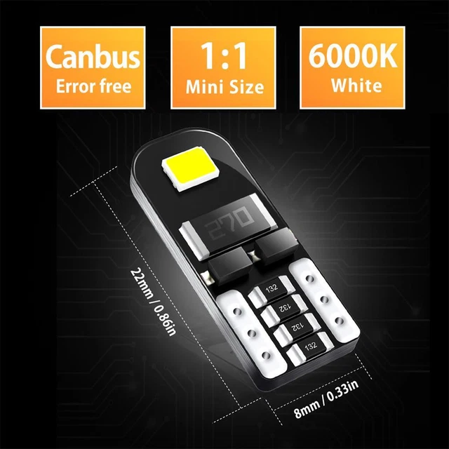 20 T10 2825-LED Light W5W 168 194 Car Dash Parking Side Bulb License Plate Light