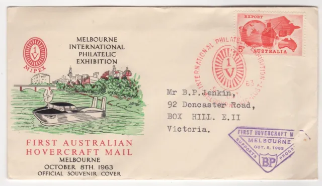 1963 Oct 8th. First Hovercraft Mail. MIPEX Souvenir Cover. AAMC H1.