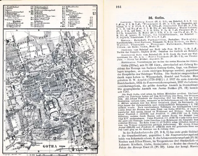 Gotha 1896 kl. orig. Stadtplan + Reisef. (5 S.) Herzog Ernst Vorstädte Theeschl.