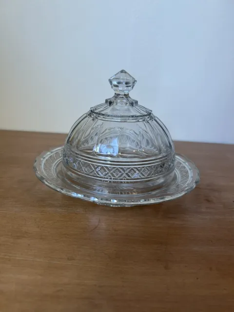 Antique EAPG Crystal Butter Dish W/Bosworth Dome Indiana Glass Company Cheese