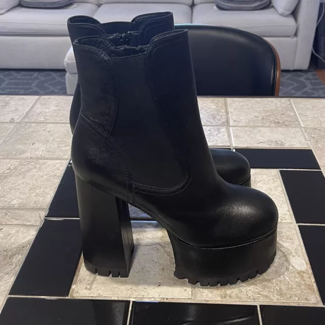 Jeffrey Campbell Kickster High Heel Platform Boots Black Leather Lug Sole sz 10