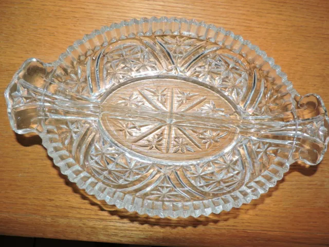 Vintage American Brilliant Cut Glass Relish/Condiment Or Candy Divided Dish