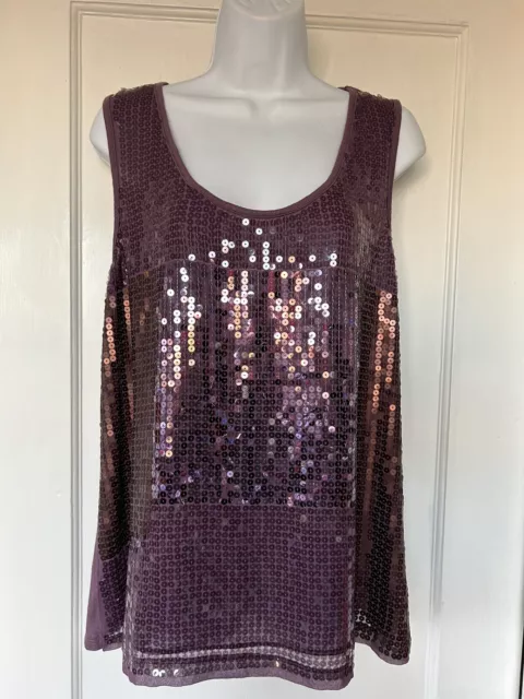Pleione Womens Purple Tank Top with Sequin Front Panel,  Size L