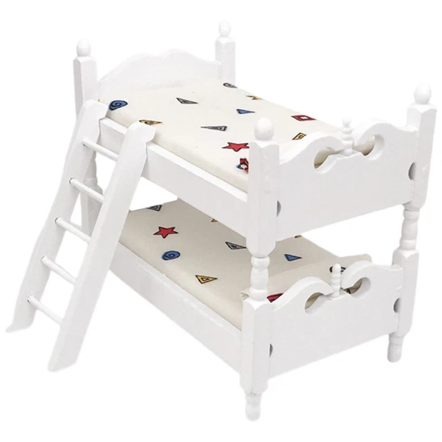Dollhouse Bunk Bed Furniture Pink - 1:12 Scale Miniature Bed With Ladder 27.5cm For Kids