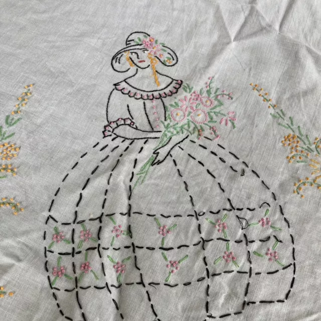 Very Old , Hand Embroidered 30 X 32 Inches Tablecloth