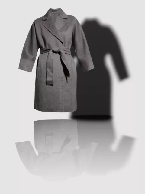 $1495 Neiman Marcus Women Gray Double-Face Cashmere Belted Coat Jacket Size L