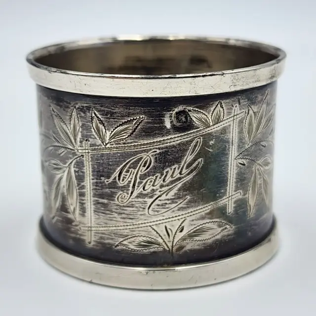 Vintage Chapus France - Paul Engraved Name - Floral Sterling Silver Napkin Ring
