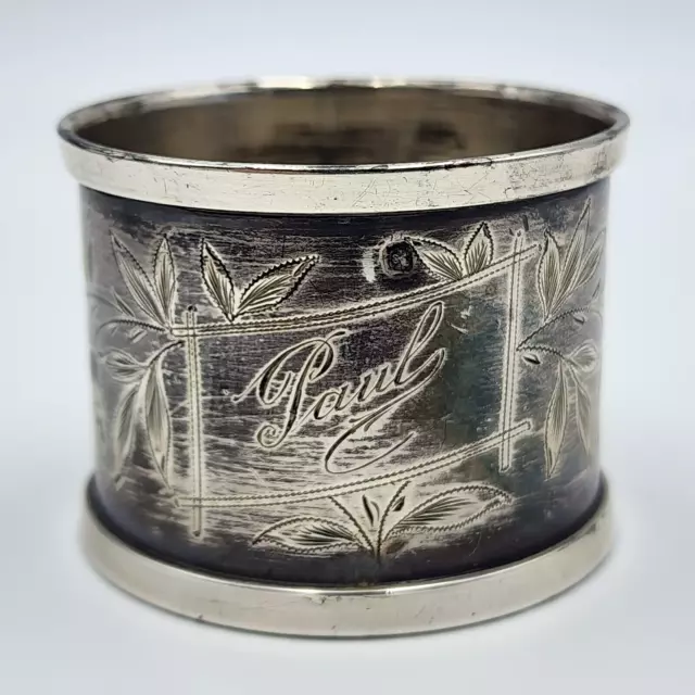 Vintage Chapus France - Paul Engraved Name - Floral Sterling Silver Napkin Ring