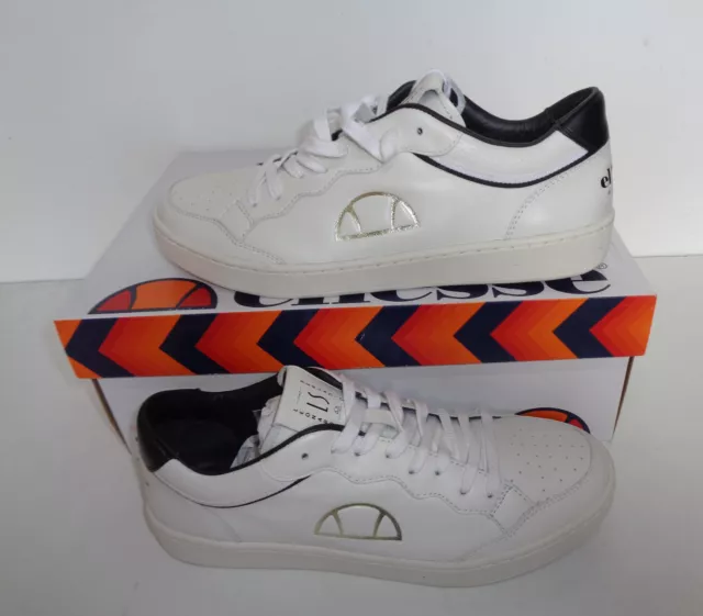 Ellesse New Mens White Black Casual Leather Retro Trainers Shoes RRP £85 Size 11