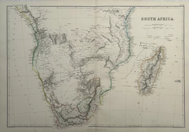 1860 Southern & Central Africa Hand Coloured Antique Map by G.W. Blackie