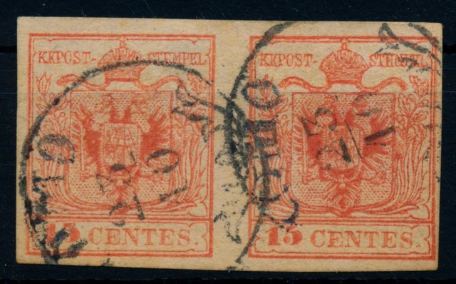 LOMBARDEI-VENETIEN 1850 2*15C, PAAR! MP, Type III. Unterlegter Adler! COMO