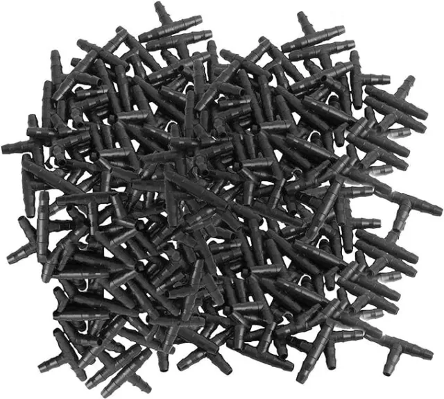 100 Pack 1/4 Inch Universal Barbed Tee Fittings, Irrigation & Drip System