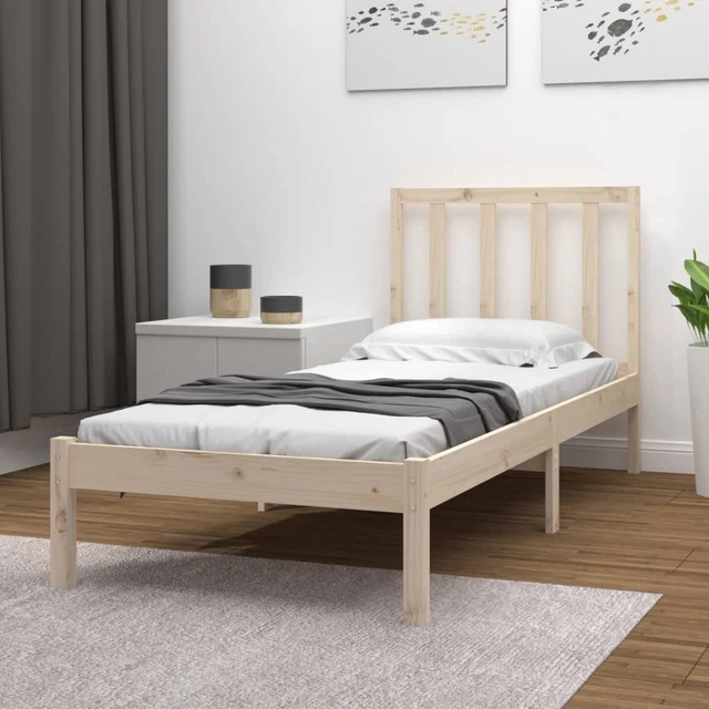 BROWN SOLID PINE Wood Bed Frame 75x190cm Small Single 2FT6 with ...