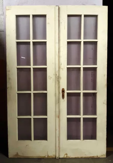 48"x78" Pair Antique Vintage French Double Wood Wooden Doors 20 Windows Glass