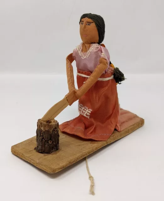 Navajo Pull String Woman Cutting Wood Saw Vintage Native American Indian Toy