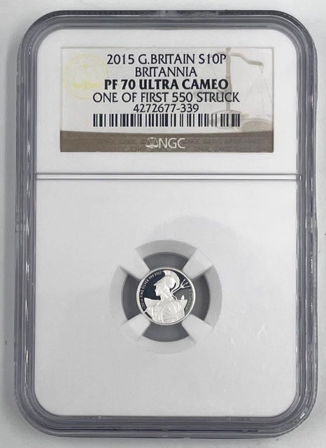 2015 G.Britain 20P 1/10 Silver Brittania PF 70 Ultra Cameo First 550 Struck