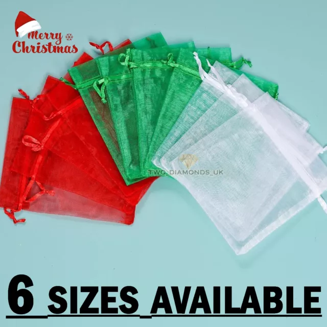 25 & 50 Christmas Organza Bags Party Favour Gift Jewellery Pouch Large Small UK