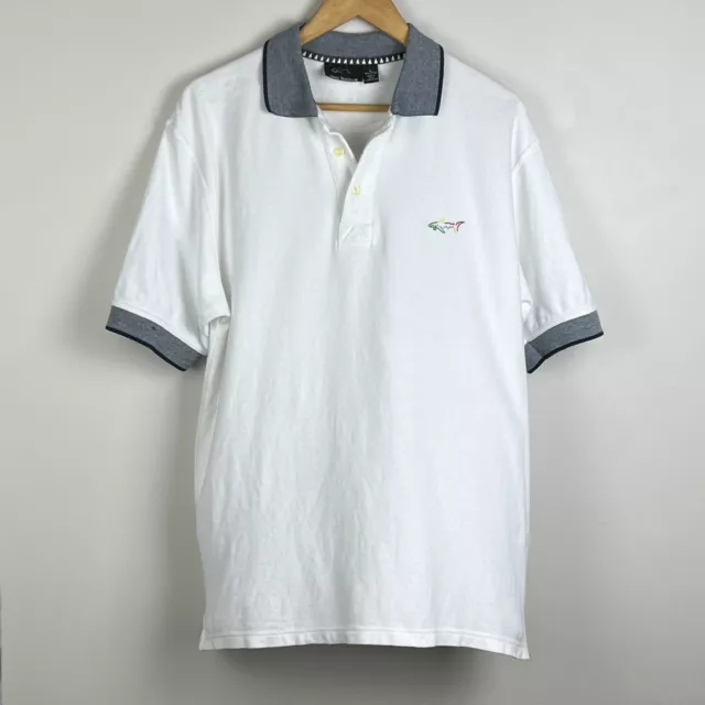 Greg Norman Men’s Polo Shirt Golf White Shark Logo Preppy Casual Cotton Size L