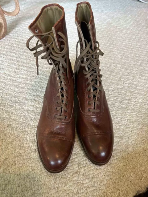 Antique SZ 8 narrow Womens Edwardian Leather Lace Boots Roberts Johnson Rand