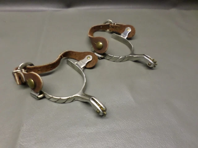 Vintage Western Stainless Steel & Leather Cowboy Spurs - Clean & Solid