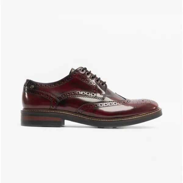 Base London WOBURN Mens Leather Brogue Lace-Up Formal Shoes Hi Shine Oxblood Red
