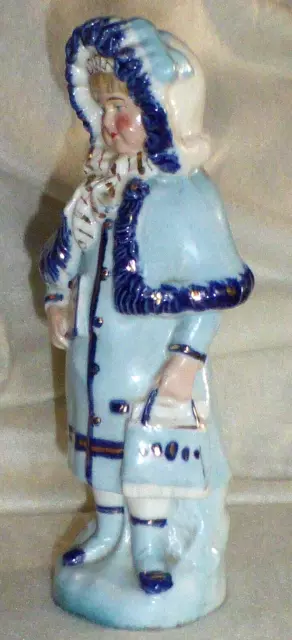 Rare Antique Victorian Staffordshire Figure Girl in Blue & White, Fairing c1880 2