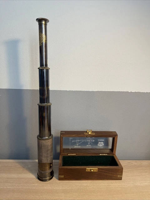 Longue-vue Marine Ancienne JUGLAR – Laiton Et Acajou – XIXème – 74 Cm – Toulon