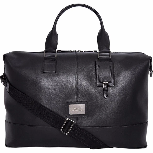 Versace Collection Black Leather hold-all Shoulder Bag /Business Travel Case