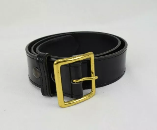 Gould & Goodrich H52 Black Leather Belt High Gloss Size 34 Gold Buckle