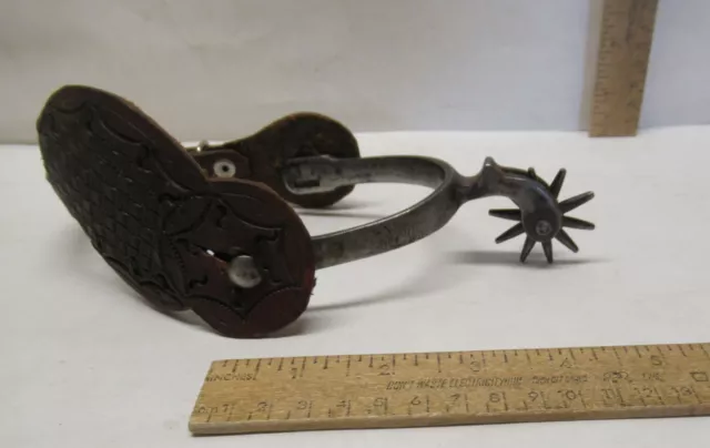 Single Vintage Western Cowboy Boot Spur - w/Leather - 10-point Rowel - #79222