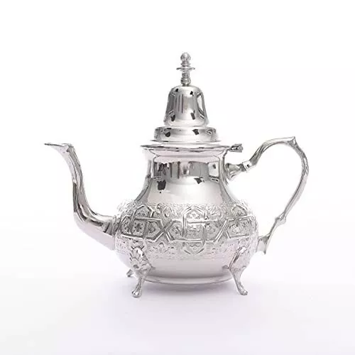 Moroccan 4 Cups Tea Pot Handmade Serving Small Brass Silver Plated Teapot Hand