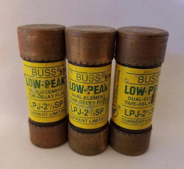 Lot De 3 Cooper Bussmann Buss Lpj-2-1/2sp Low-Peak Fusible 2.5A 2-1 / 2 Amp