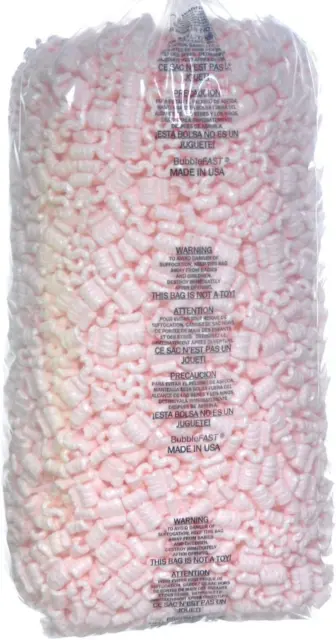 Bubblefast! Brand 3.5 Cu. Ft. (22.5 Gallons) Pink Anti-Static Packing Peanuts Po