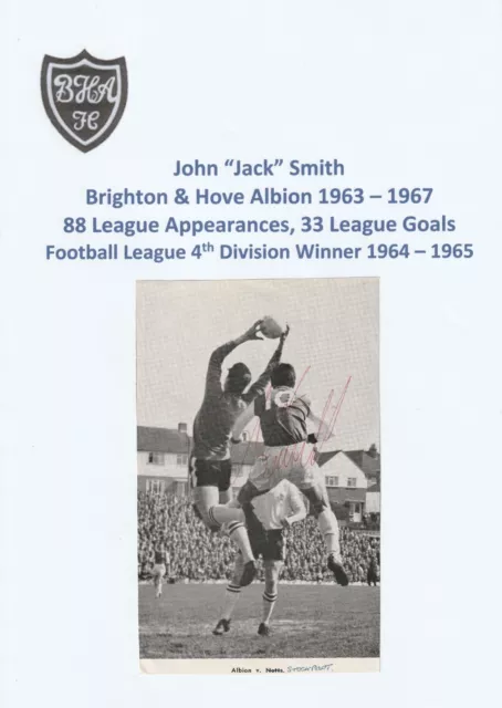 JACK SMITH BRIGHTON HARTLEPOOL WATFORD SWINDON NOTTS CO autograph signed picture