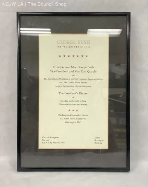 George H. W. Bush Presidential Dinner Framed Invitation 1990