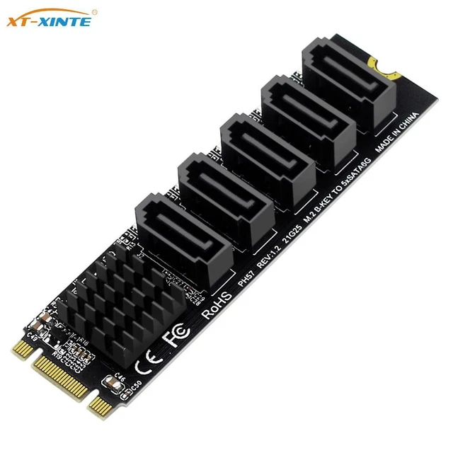 For M.2 NVME NGFF M-KEY/B-KEY SSD HDD to 5-port SATA3 6Gbps PCIe 3.0 Expansion
