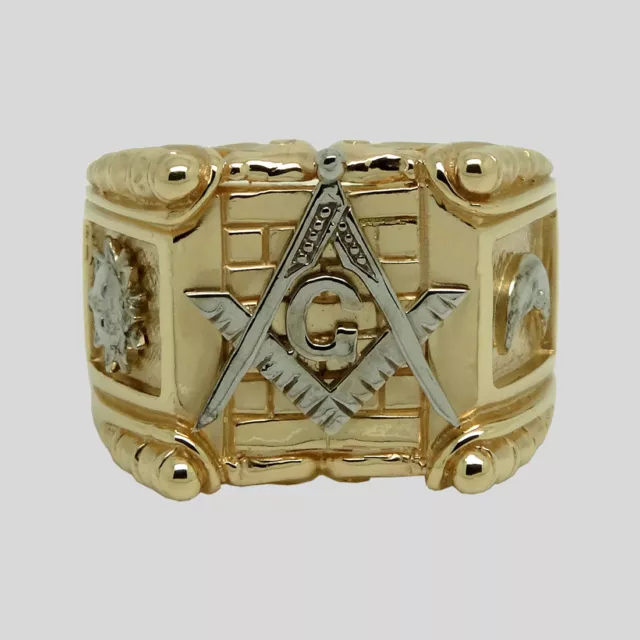 Handmade Masonic 14K Yellow White Gold Ring Freemasonry Mason All Size UNIQABLE