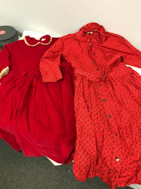 2 VINTAGE 1960s LITTLE GIRL DRESSES SIZE 8 ~ RED COTTON w HEARTS & RED VELVET