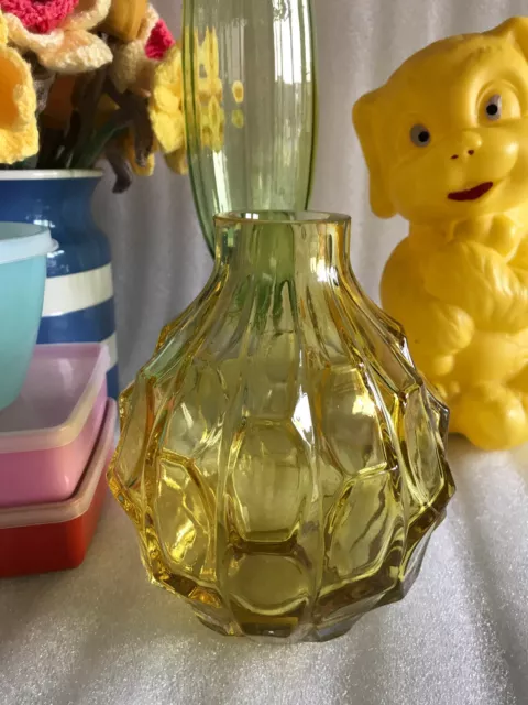 Vintage Retro Kitsch Yellow Mcm Art Glass Vase