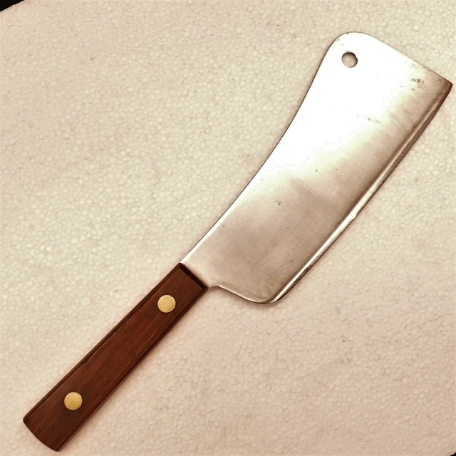 VINTAGE BUTCHER MEAT Cleaver Knife 6½" Blade Full Tang w/ Riveted Wood