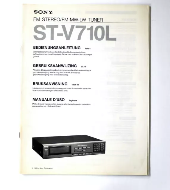 Original SONY ST-V710L Tuner Owner's Manual / Bedienungsanleitung !!!