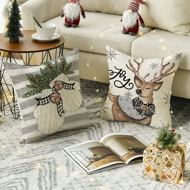 45x45cm Christmas Decoration Pillowcase Xmas Tree Elk Snowman Pillow CaK_